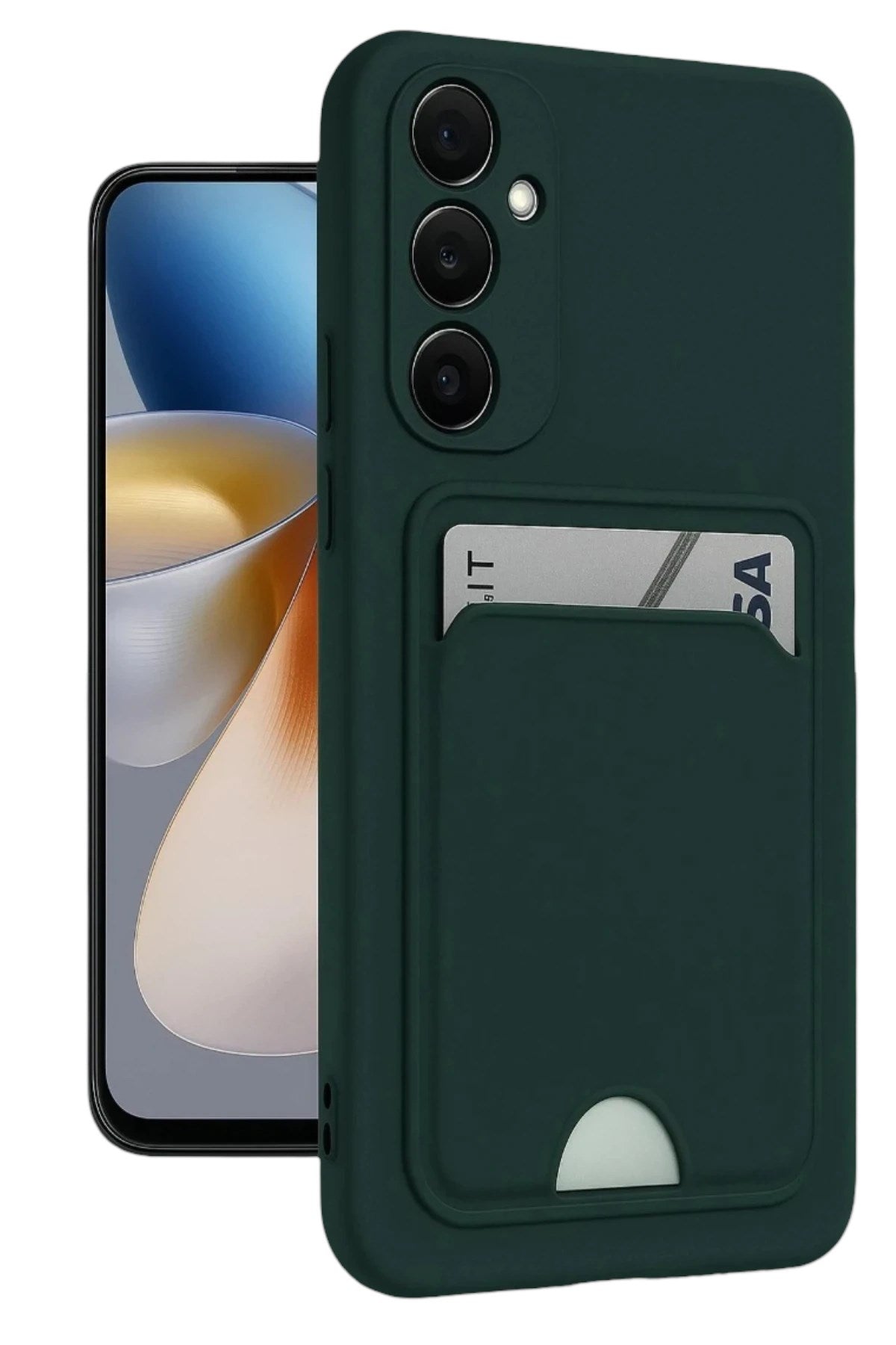 Mey İthalat® Samsung Galaxy A16 5G Kılıf Kelvin Kartvizitli Silikon - Koyu Yeşil