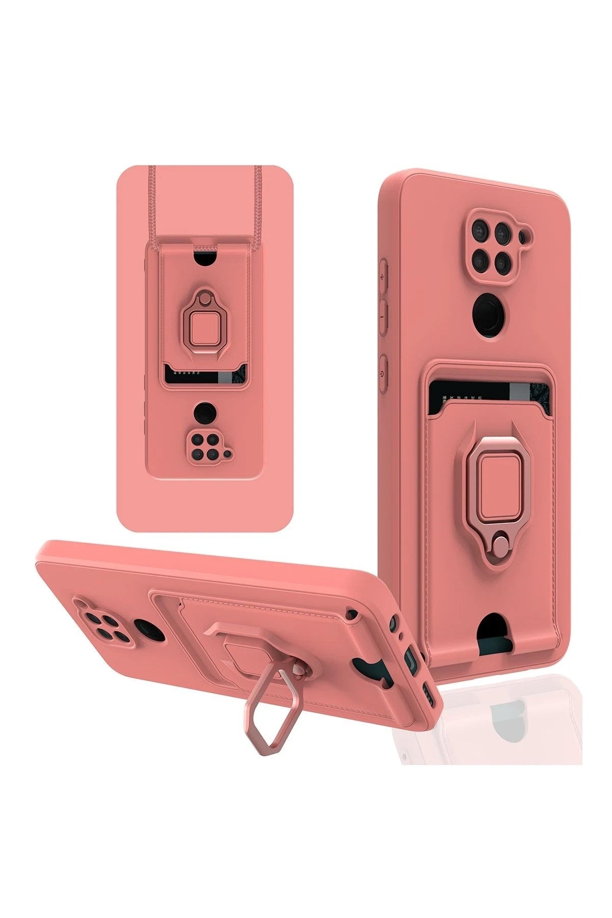 Mey İthalat® Redmi Note 9 Kılıf Zuma Kartvizitli Yüzüklü Silikon - Pembe