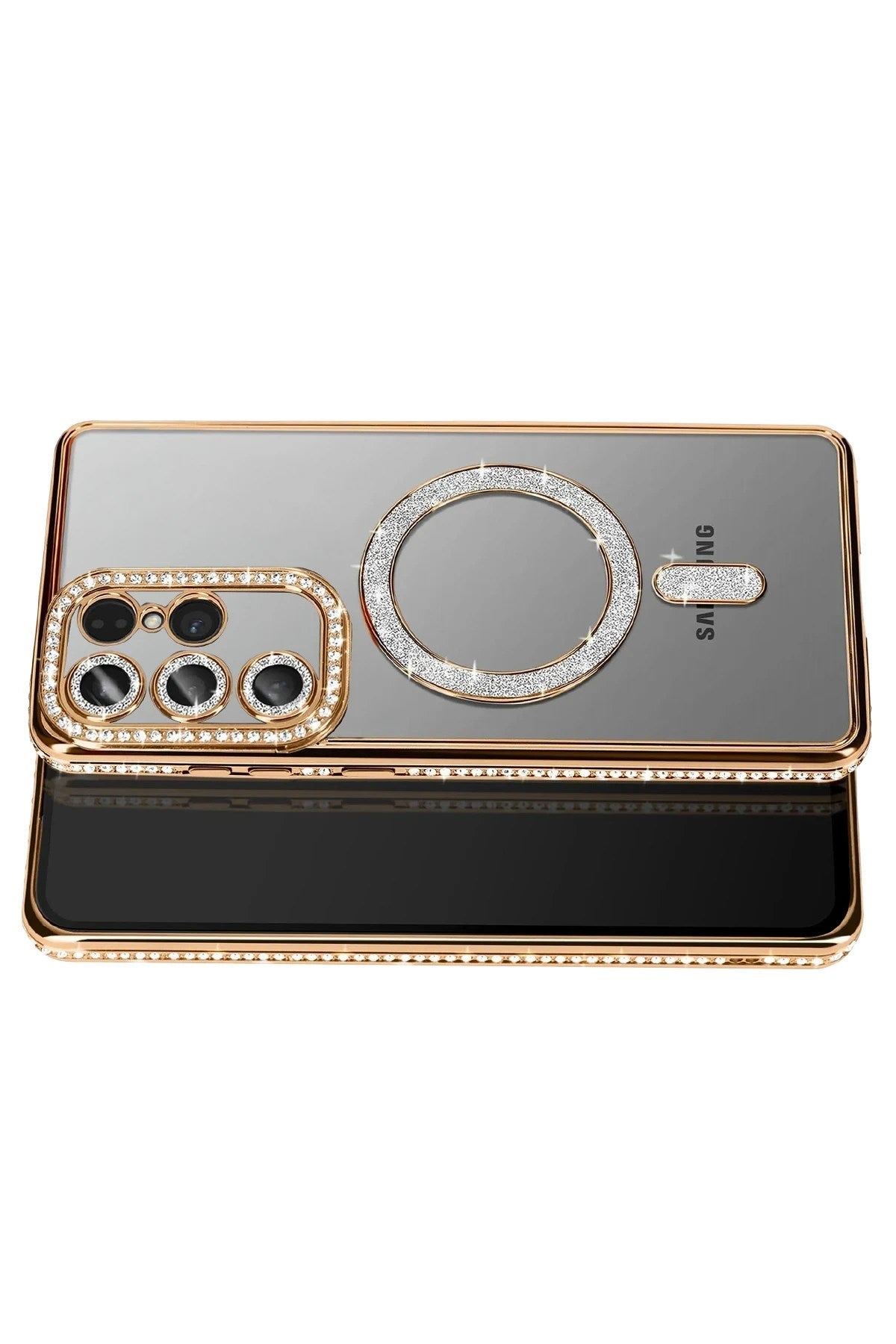 Mey İthalat® Samsung Galaxy S26 Ultra Joke Simli Magneticsafe Kılıf - Gold