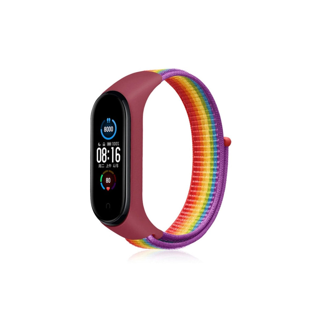 Mey İthalat® Mi Band 4 Hasırlı Cırtcırtlı Kordon - Gökkuşağı