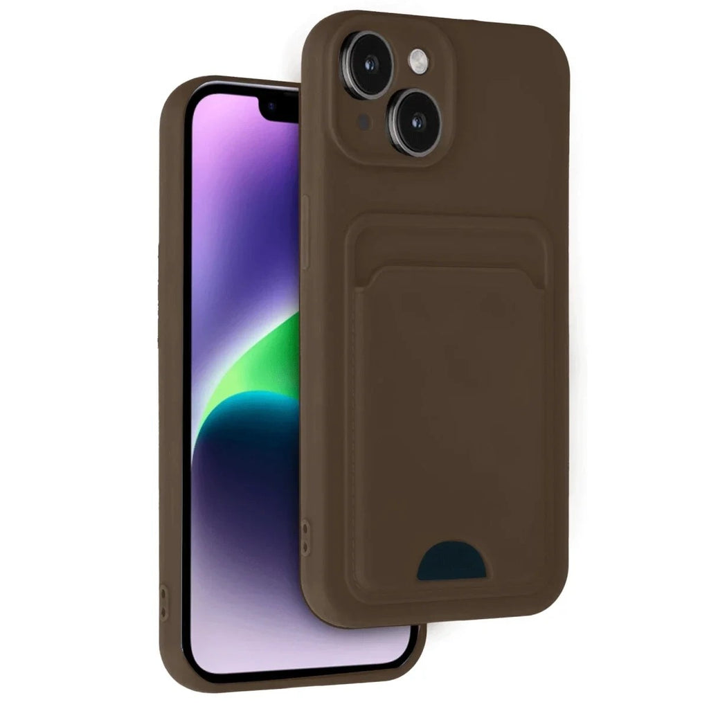 Mey İthalat® iPhone 14 Kılıf Kelvin Kartvizitli Silikon - Kahverengi
