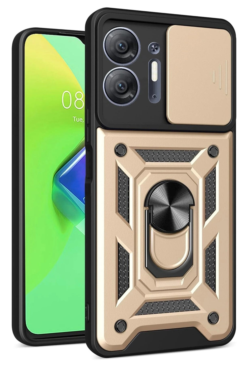 Mey İthalat® İnfinix Hot 30 5G Kılıf Pars Lens Yüzüklü Silikon - Gold