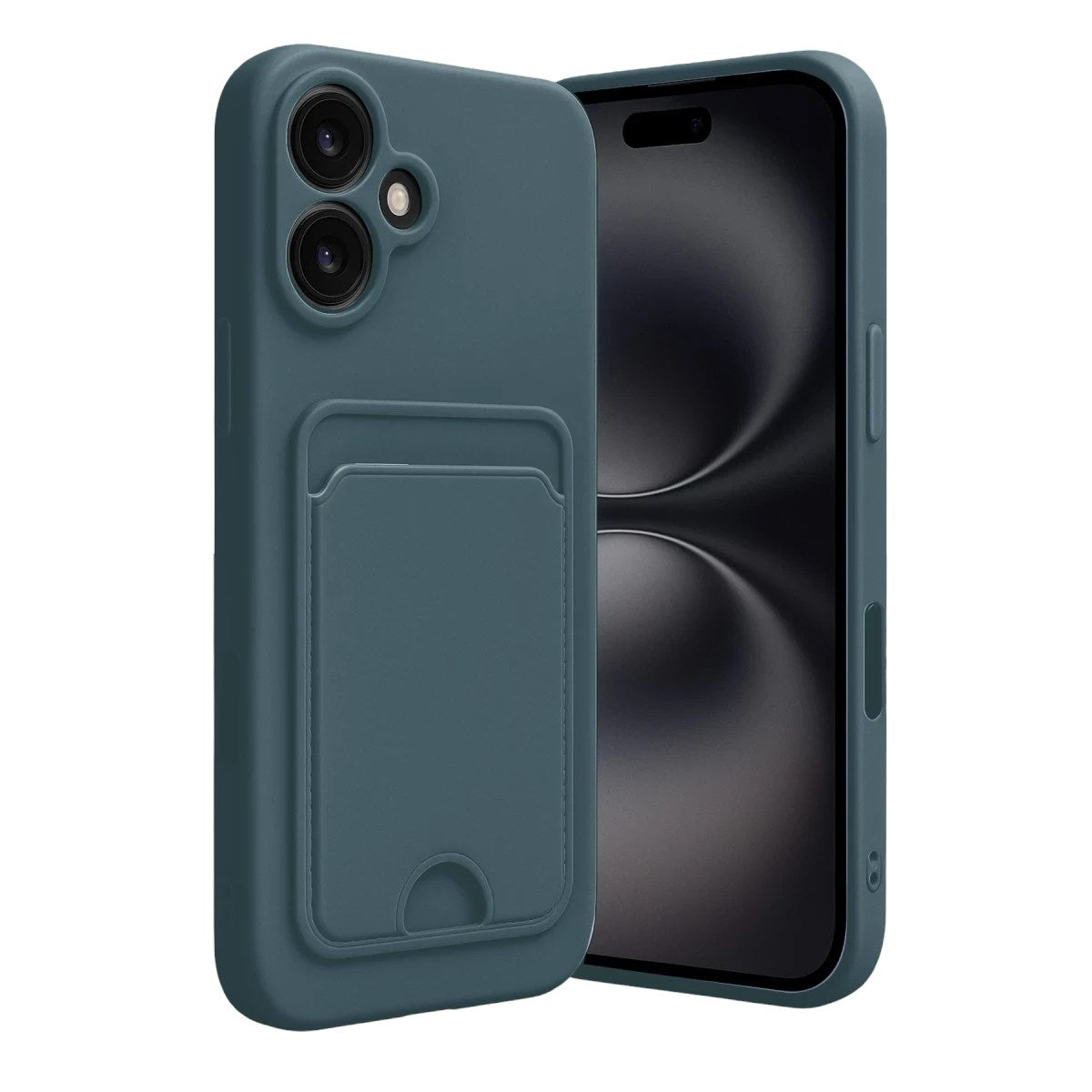 Mey İthalat® iPhone 16 Kılıf Kelvin Kartvizitli Silikon - Koyu Yeşil