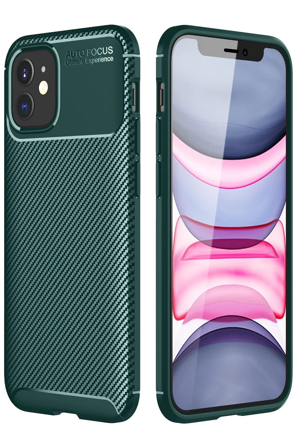 Mey İthalat® iPhone 12 Mini Kılıf Auto Focus Karbon Kapak - Yeşil
