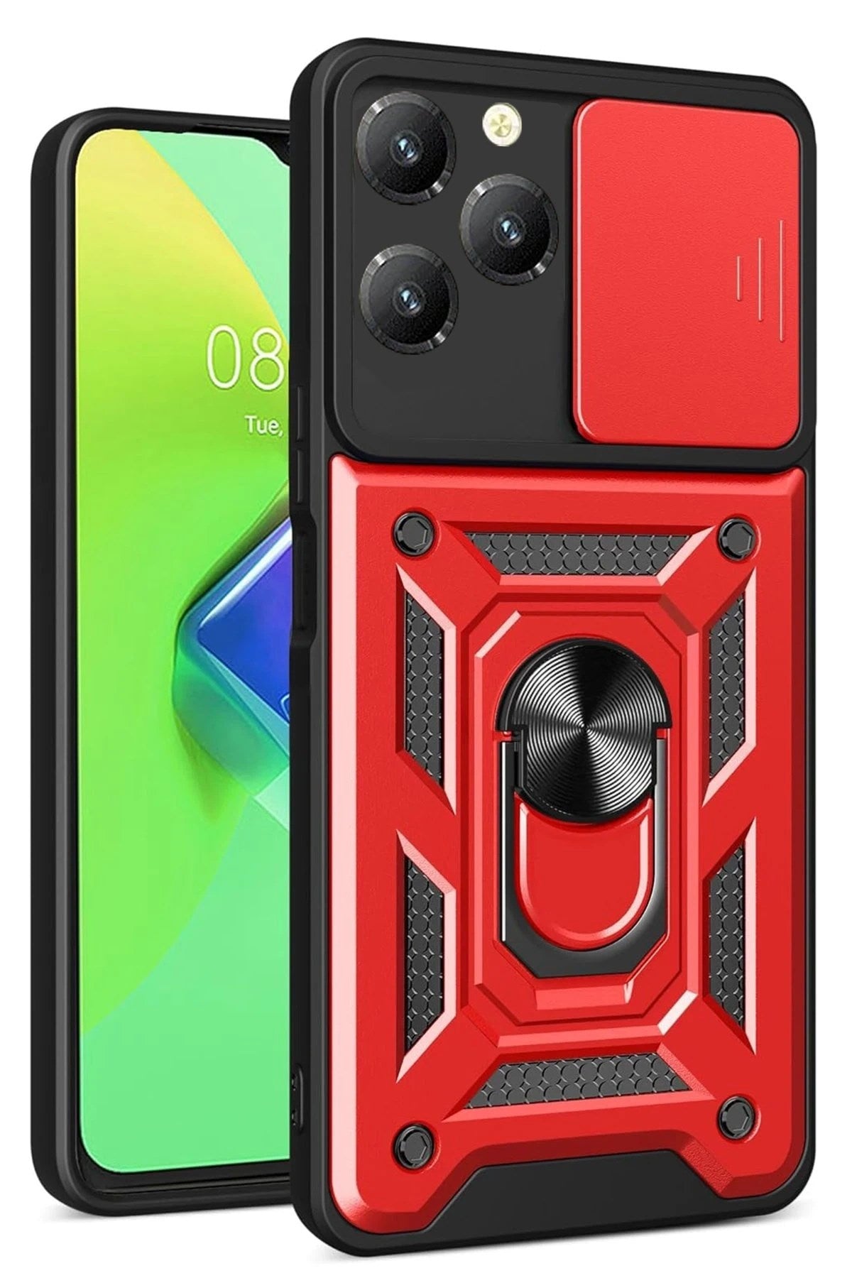 Mey İthalat® İnfinix Hot 40 Pro Kılıf Pars Lens Yüzüklü Silikon - Kırmızı