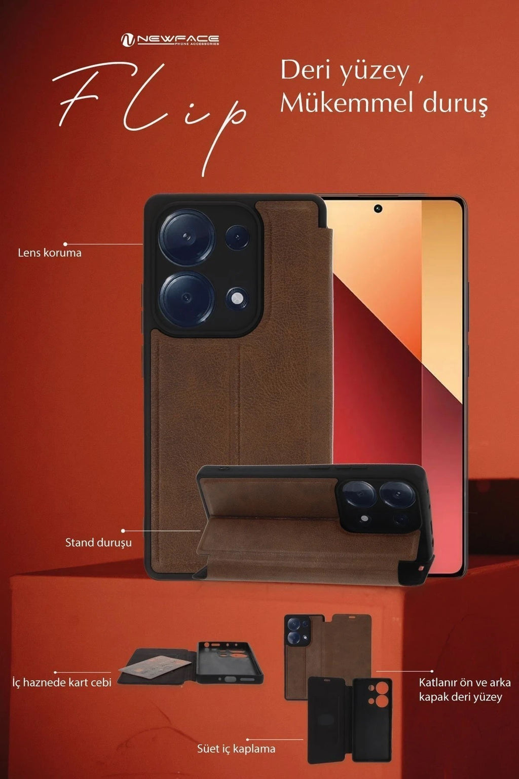 Mey İthalat® Redmi Note 12 Pro 4G Kılıf Flip Cover - Taba