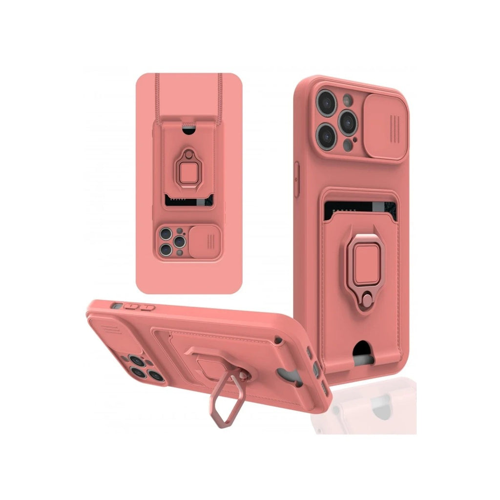 Mey İthalat® iPhone 12 Pro Kılıf Zuma Kartvizitli Yüzüklü Silikon - Pembe