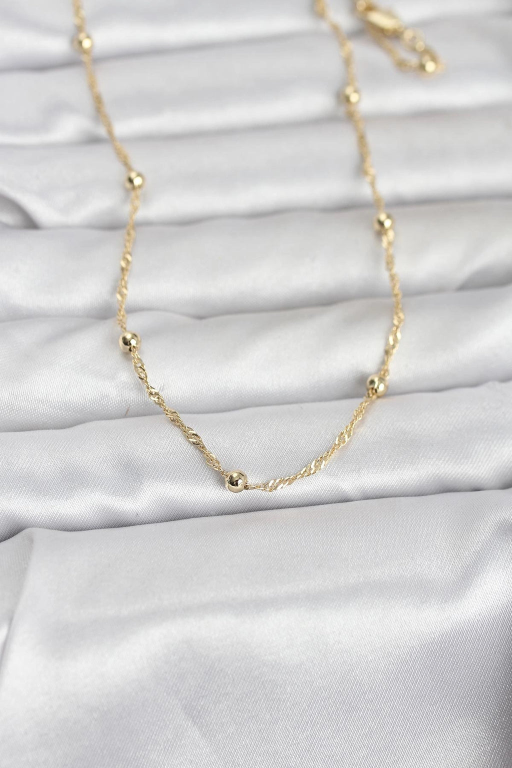 Mey İthalat® CM 14K Gold Renk Burgu ve Top Zincirli Model 60 cm Kadın Kolye