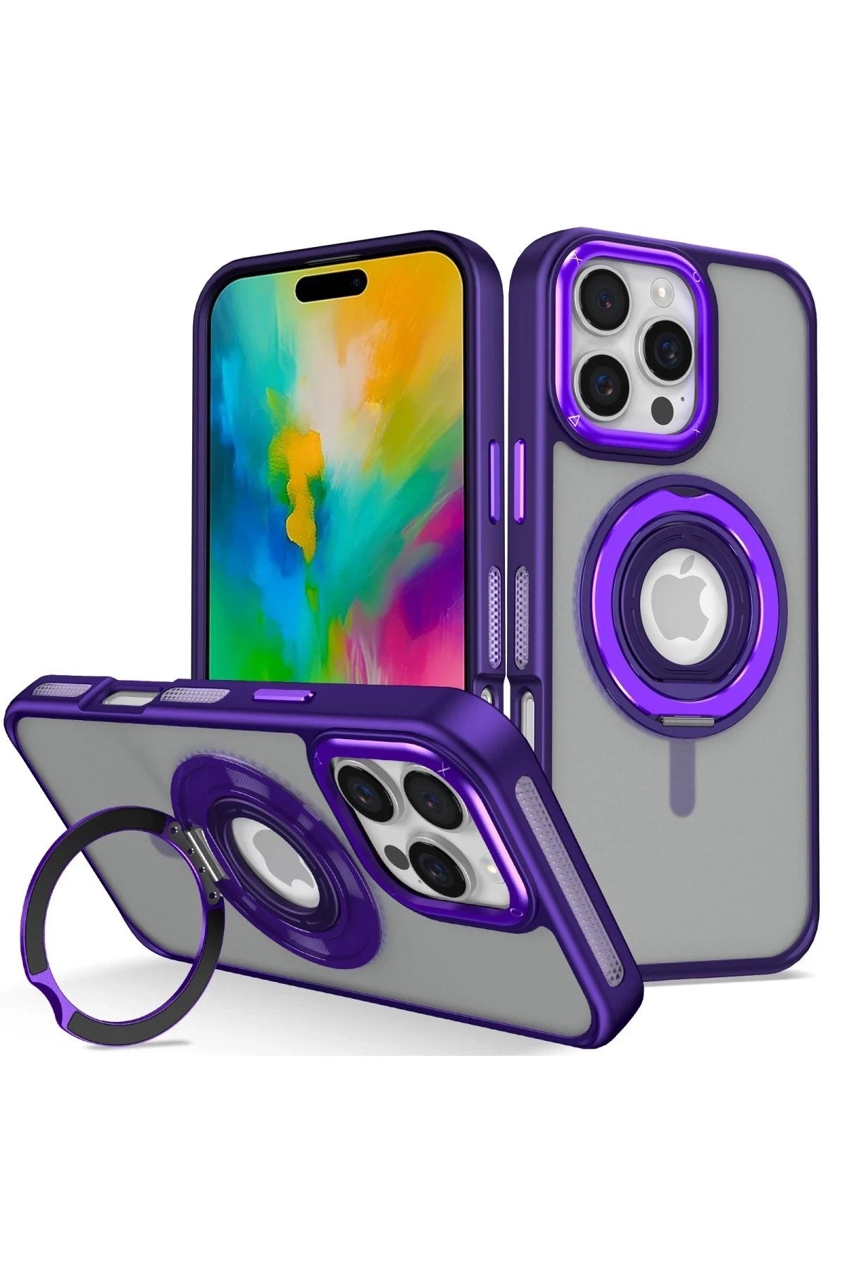 Mey İthalat® iPhone 16 Pro Max Banza Magsafe Standlı Kapak - Derin Mor