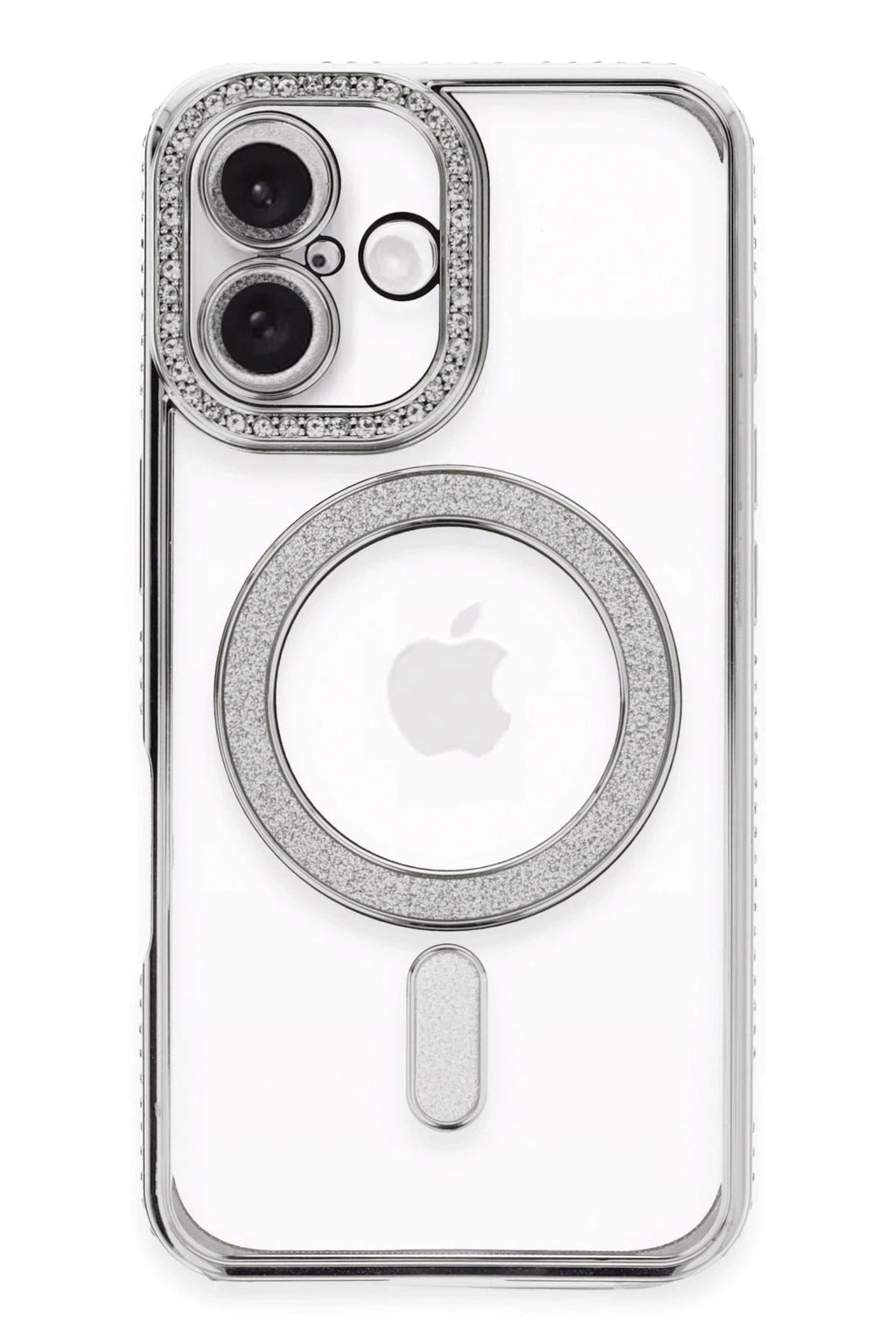 Mey İthalat® iPhone 16 Kılıf Joke Simli Magneticsafe Kılıf - Gümüş