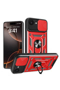 Mey İthalat® iPhone 16E Kılıf Pars Lens Yüzüklü Silikon - Kırmızı