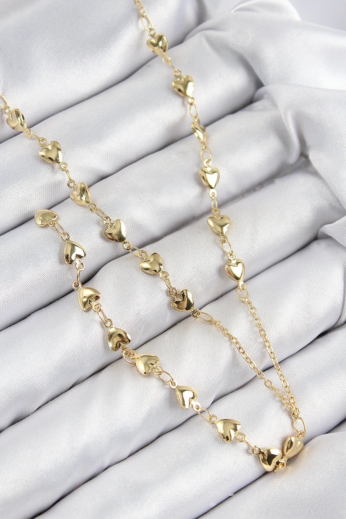 Mey İthalat® Pirinç Zirkon Taşlı Kalp Model Gold Renk Y Kolye