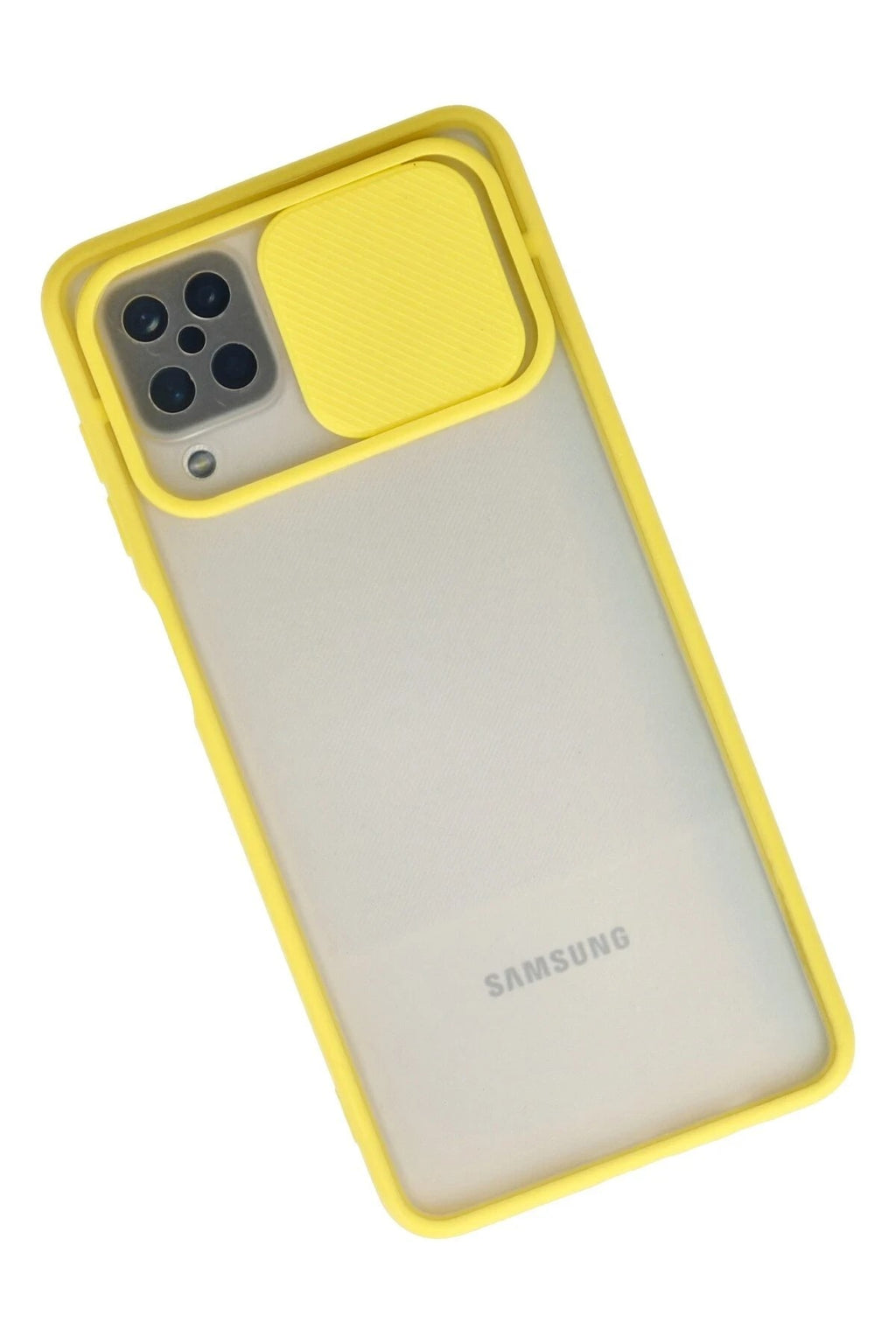 Mey İthalat® Samsung Galaxy A12 Kılıf Palm Buzlu Kamera Sürgülü Silikon - Sarı