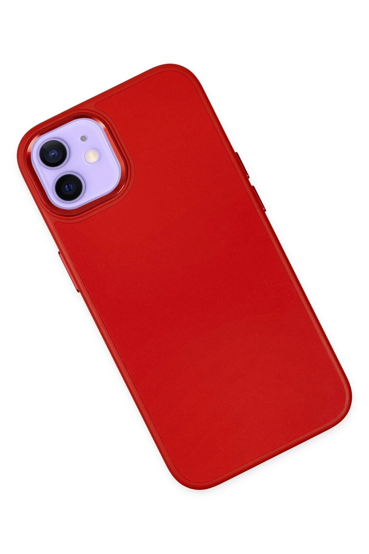 Mey İthalat® iPhone 12 Kılıf Asya Deri Silikon - Kırmızı