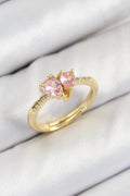 Mey İthalat® Pirinç Zirkon Taşlı Pembe Kalp Model Gold Renk Kadın Yüzük