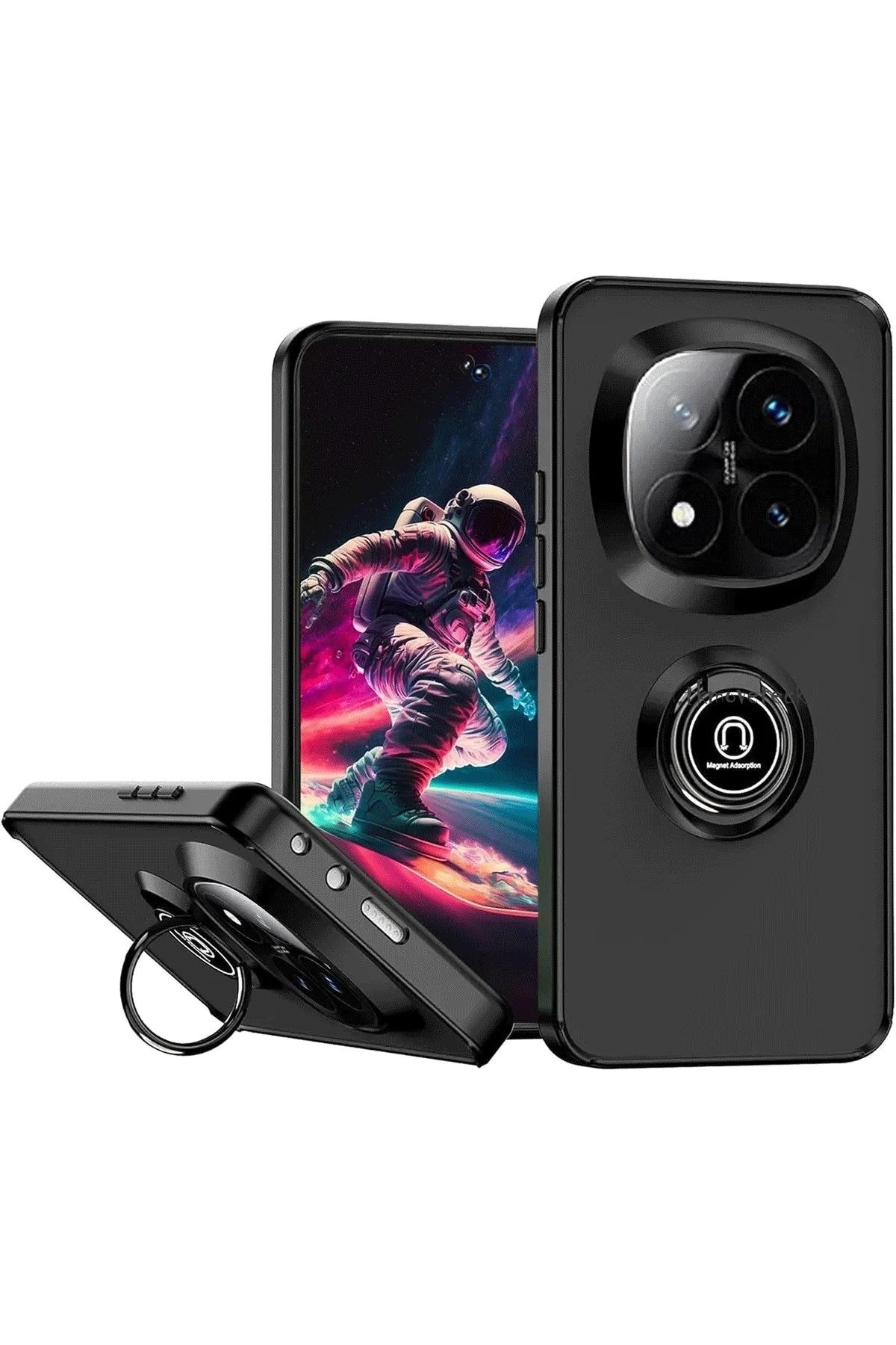 Mey İthalat® Redmi Note 14 Pro 5G Kılıf Montreal Yüzüklü Silikon Kapak - Siyah