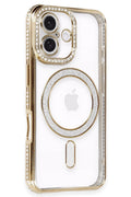 Mey İthalat® iPhone 16 Kılıf Joke Simli Magneticsafe Kılıf - Gold