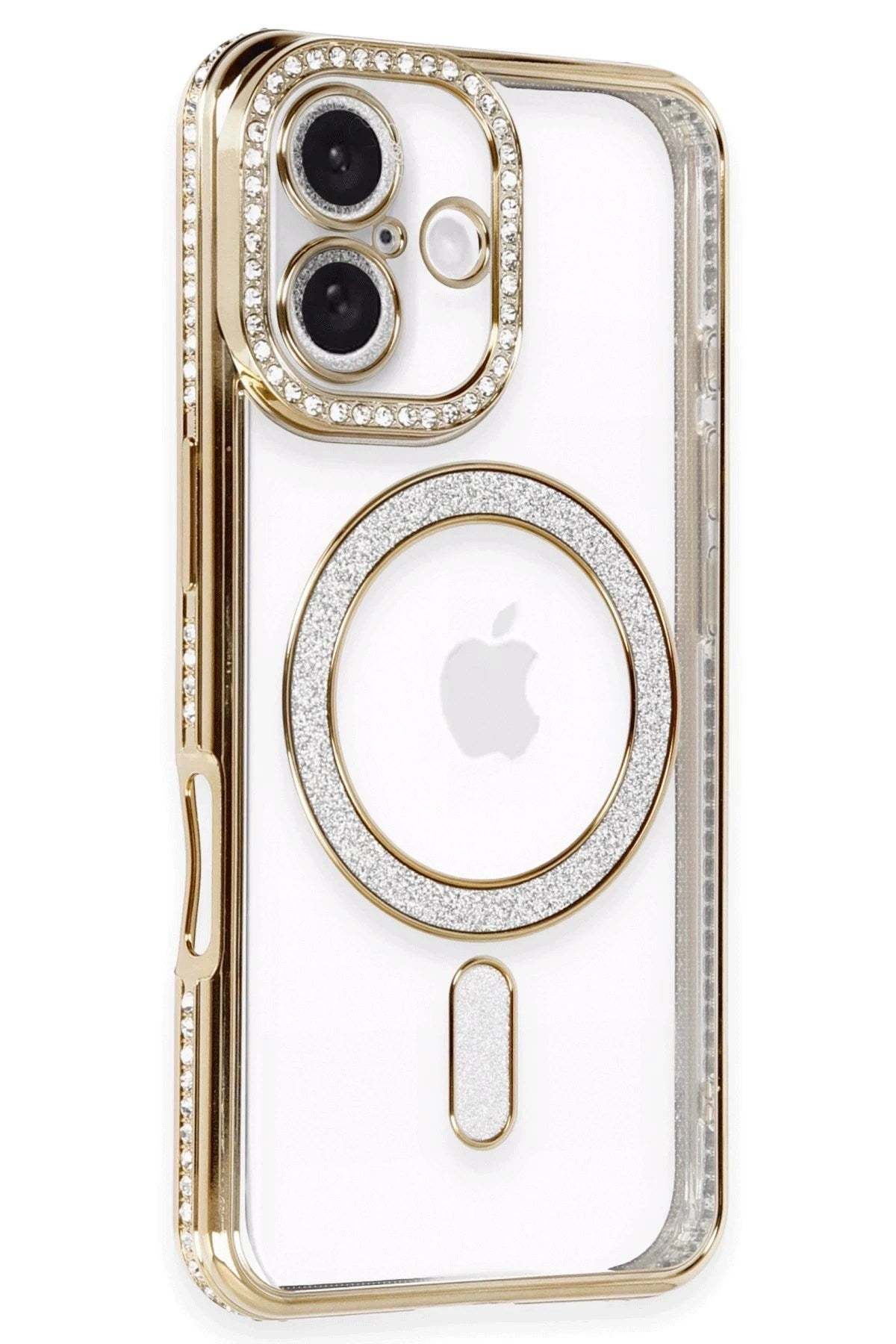 Mey İthalat® iPhone 16 Kılıf Joke Simli Magneticsafe Kılıf - Gold