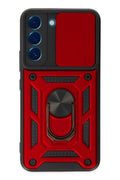 Mey İthalat® Samsung Galaxy S22 Kılıf Pars Lens Yüzüklü Silikon - Kırmızı