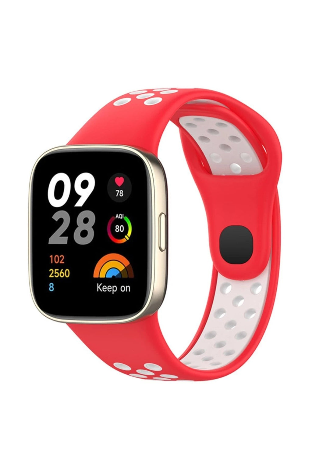 Mey İthalat® Redmi Watch 3 Spor Delikli Kordon - Kırmızı-Beyaz