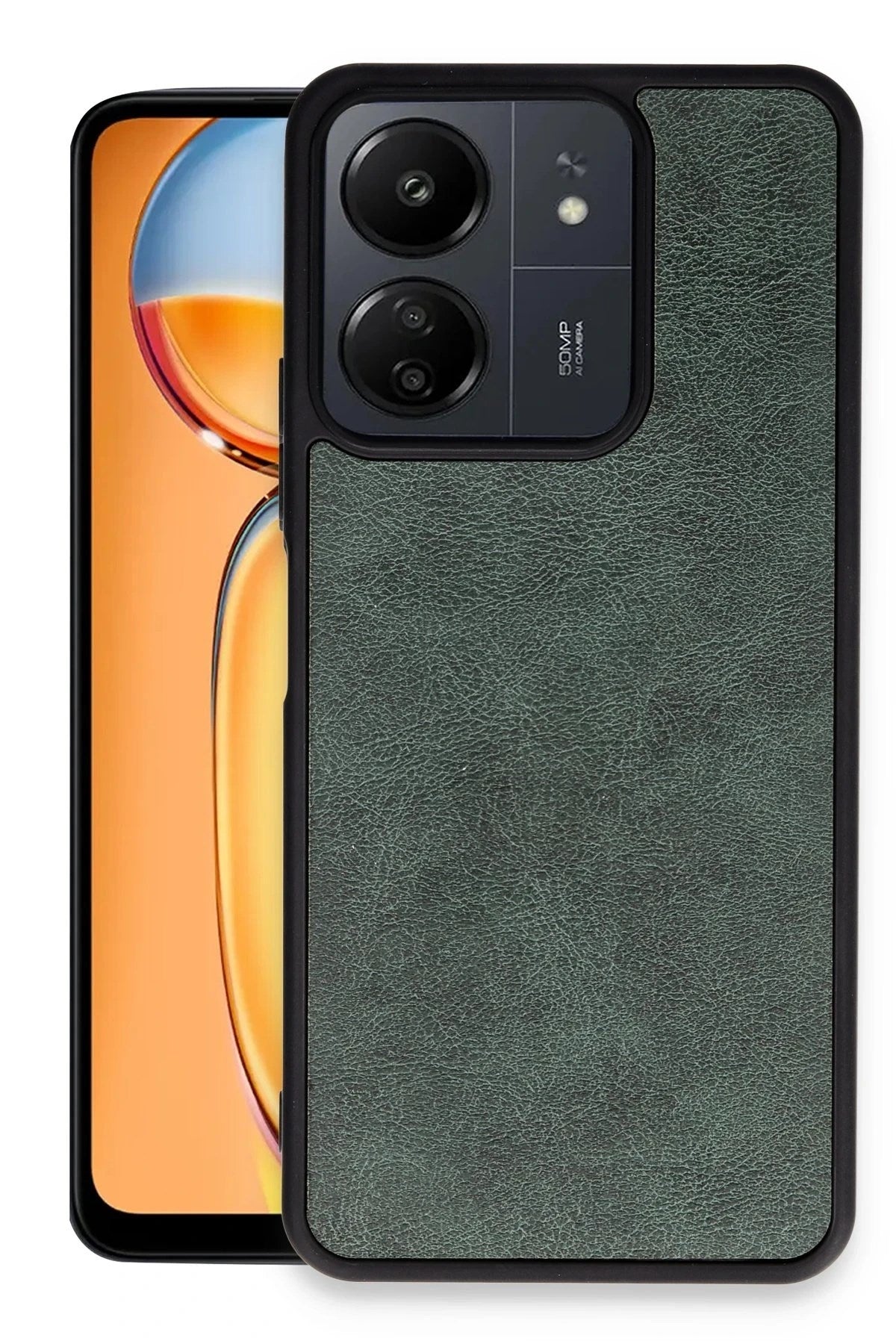 Mey İthalat® Redmi 13C Kılıf Aras Deri Kapak - Koyu Yeşil