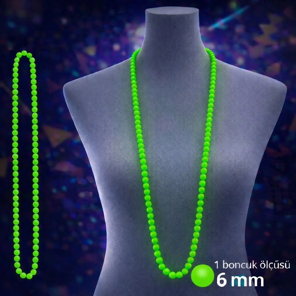 Mey İthalat® Neon Yeşil Boncuk Kolye 80 cm – Retro 80’ler 90’lar Parti Aksesuarı