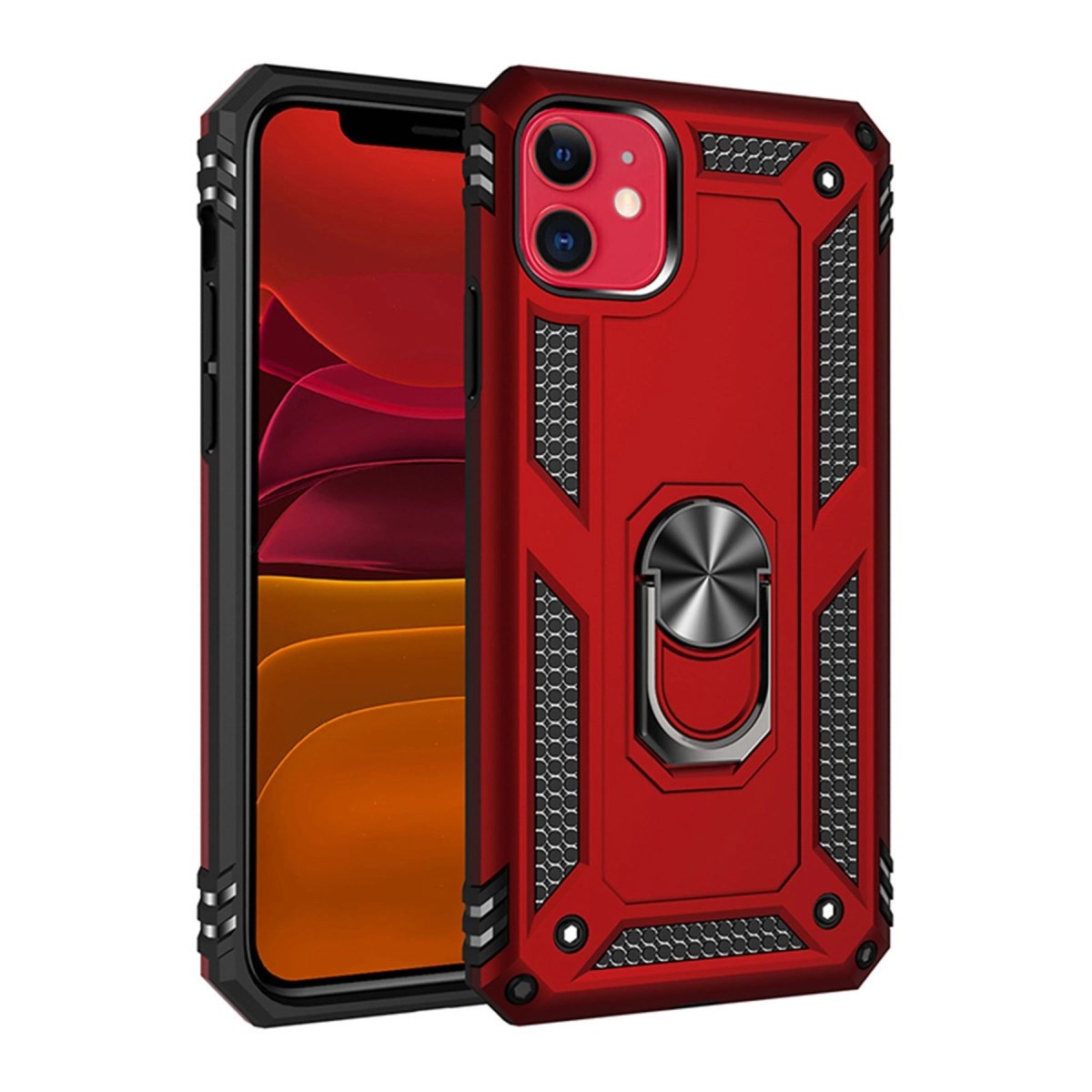 Mey İthalat® iPhone 11 Kılıf Sofya Yüzüklü Silikon Kapak - Kırmızı