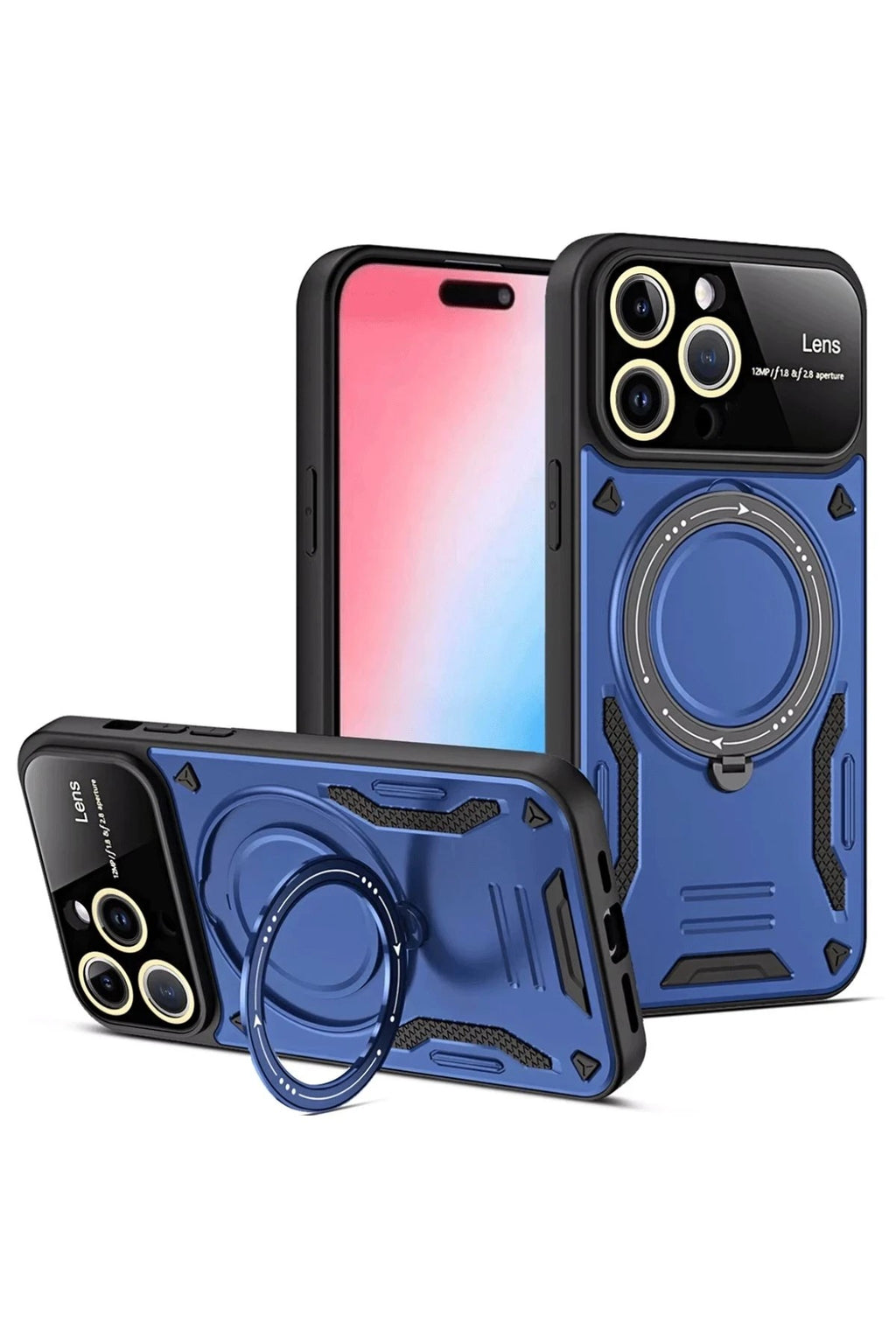 Mey İthalat® iPhone 16 Pro Kılıf Joy Lens Standlı Kapak - Lacivert