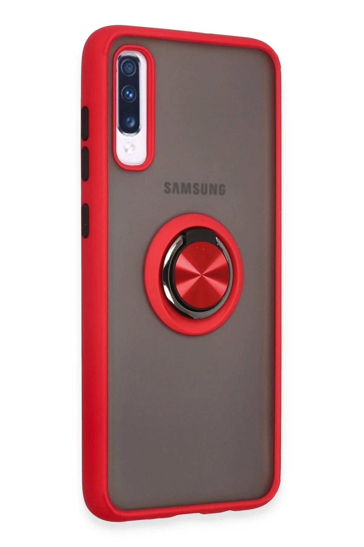 Mey İthalat® Samsung Galaxy A70 Kılıf Montreal Yüzüklü Silikon Kapak - Kırmızı