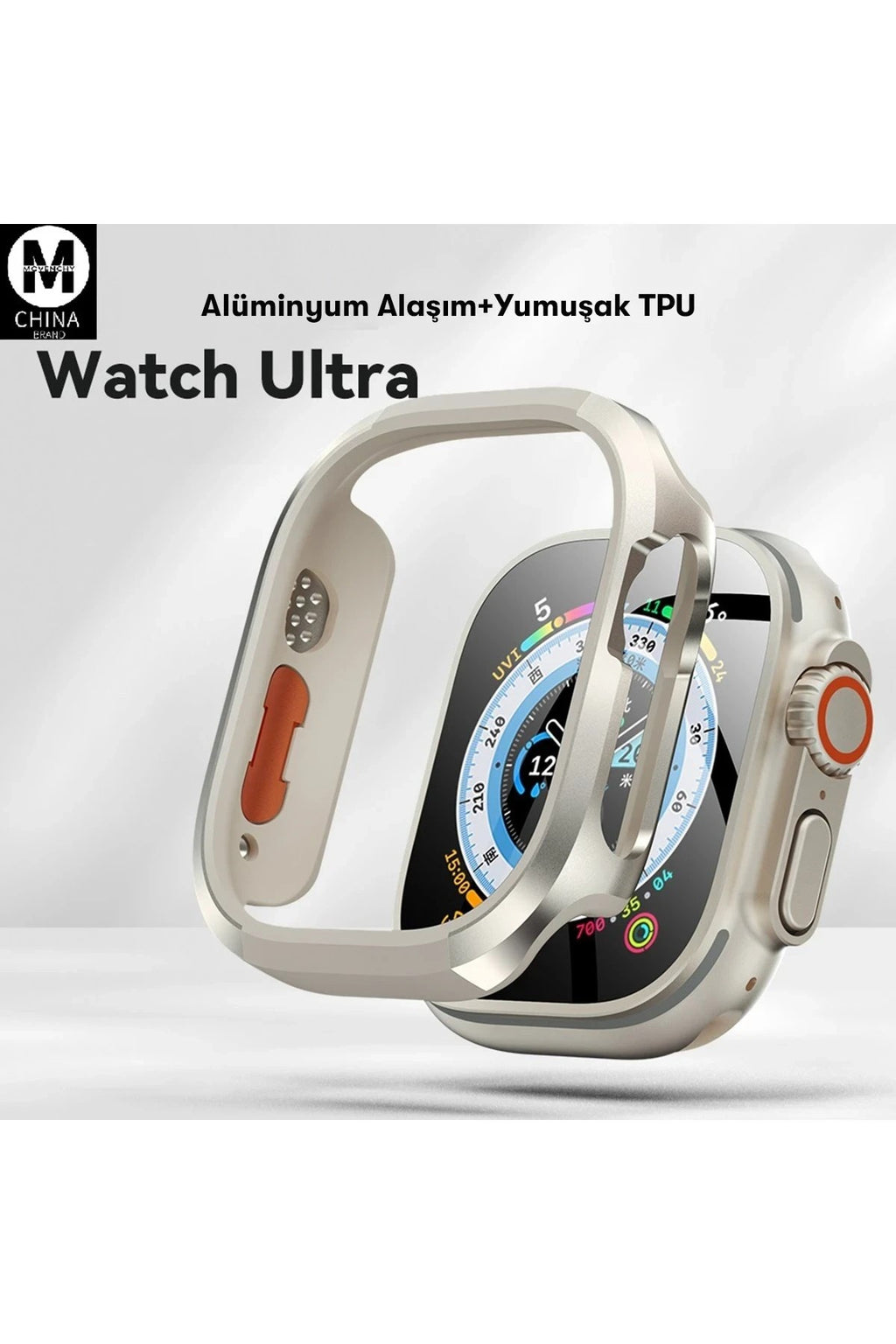 Mey İthalat® Watch Ultra 49mm MO-WT3 Alüminyum Camlı Kasa Ekran Koruyucu - Gold