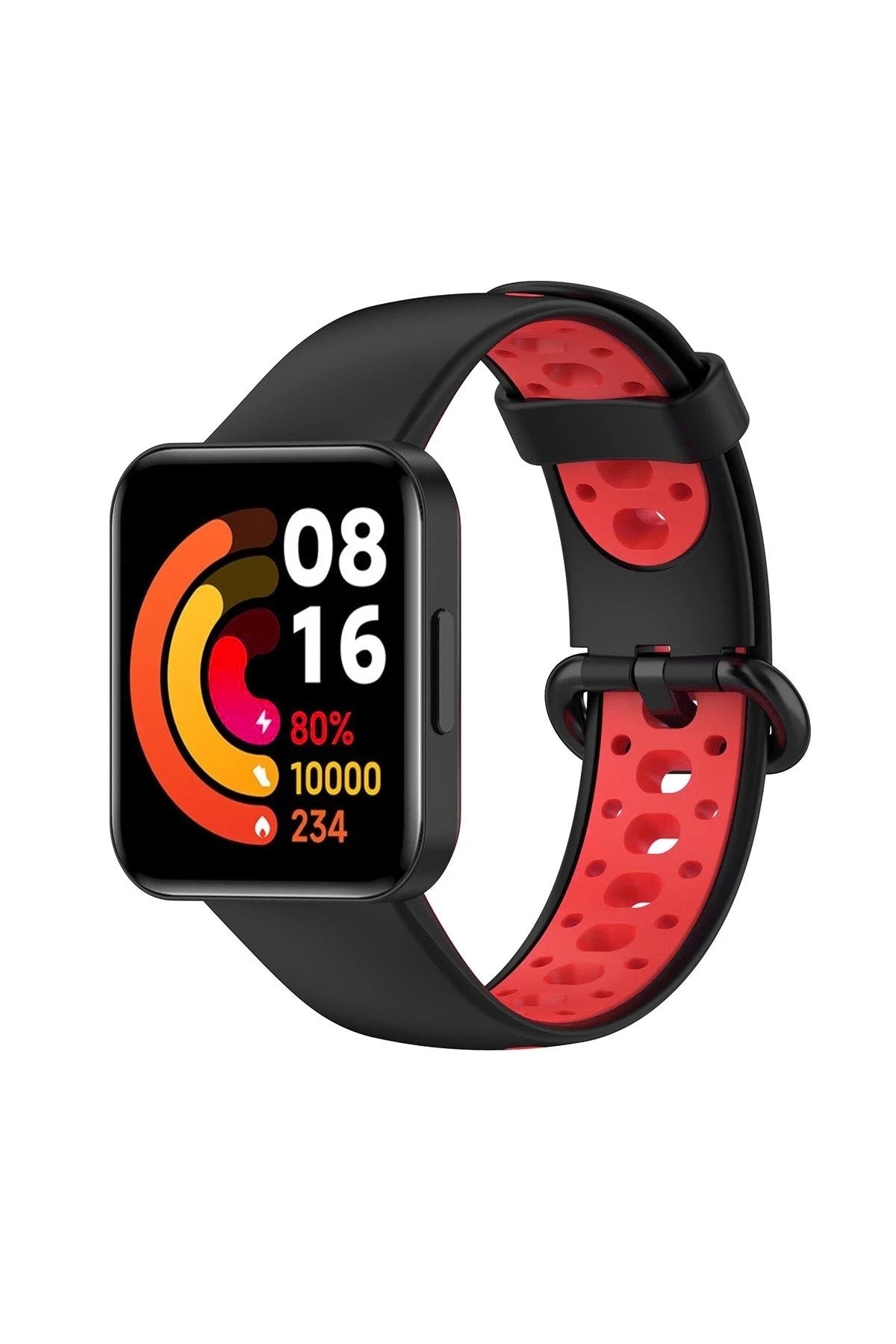 Mey İthalat® Redmi Watch 2 Spor Delikli Kordon - Siyah-Kırmızı