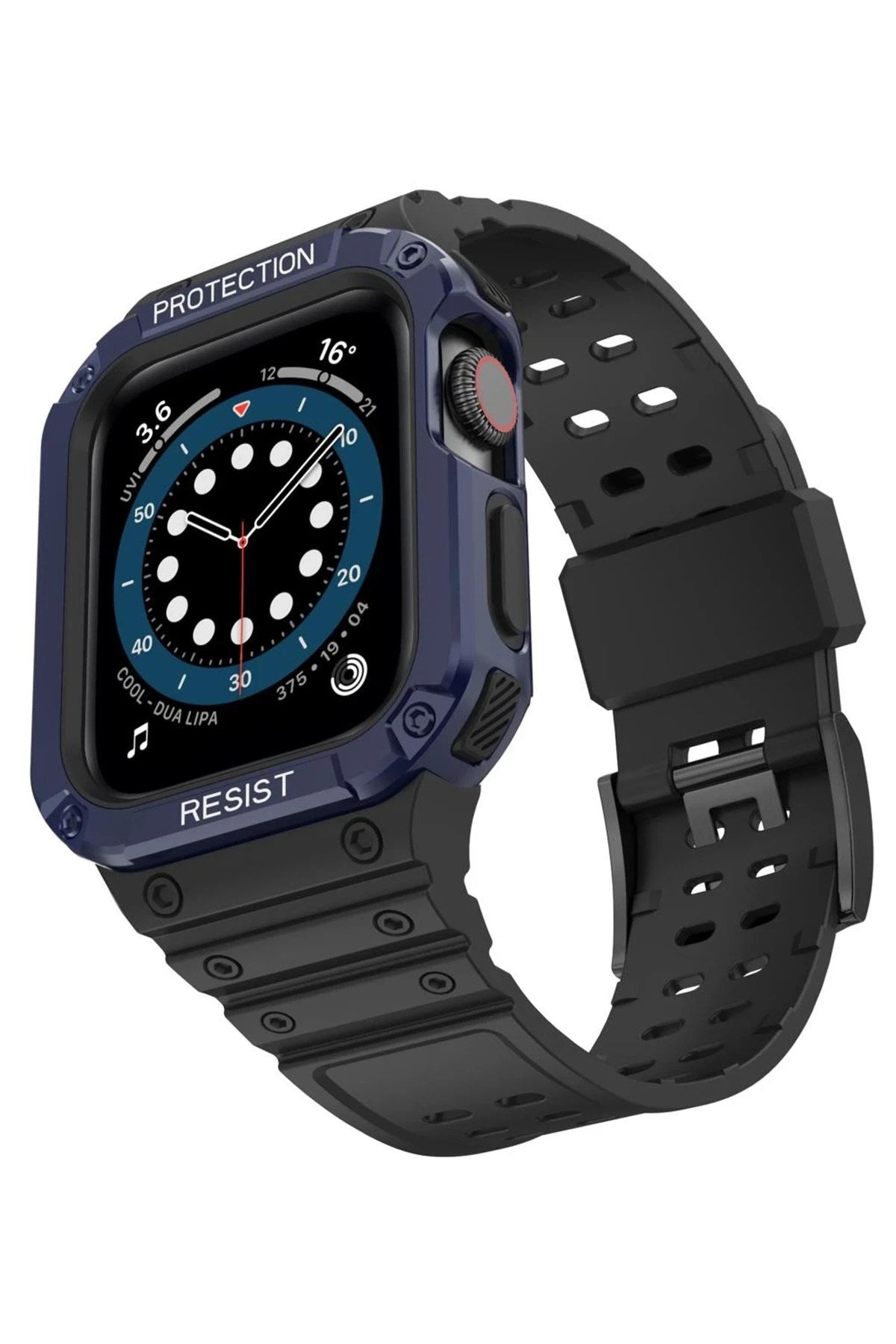Mey İthalat® Watch 42mm KR401 Silikon Kordon - Siyah-Mavi