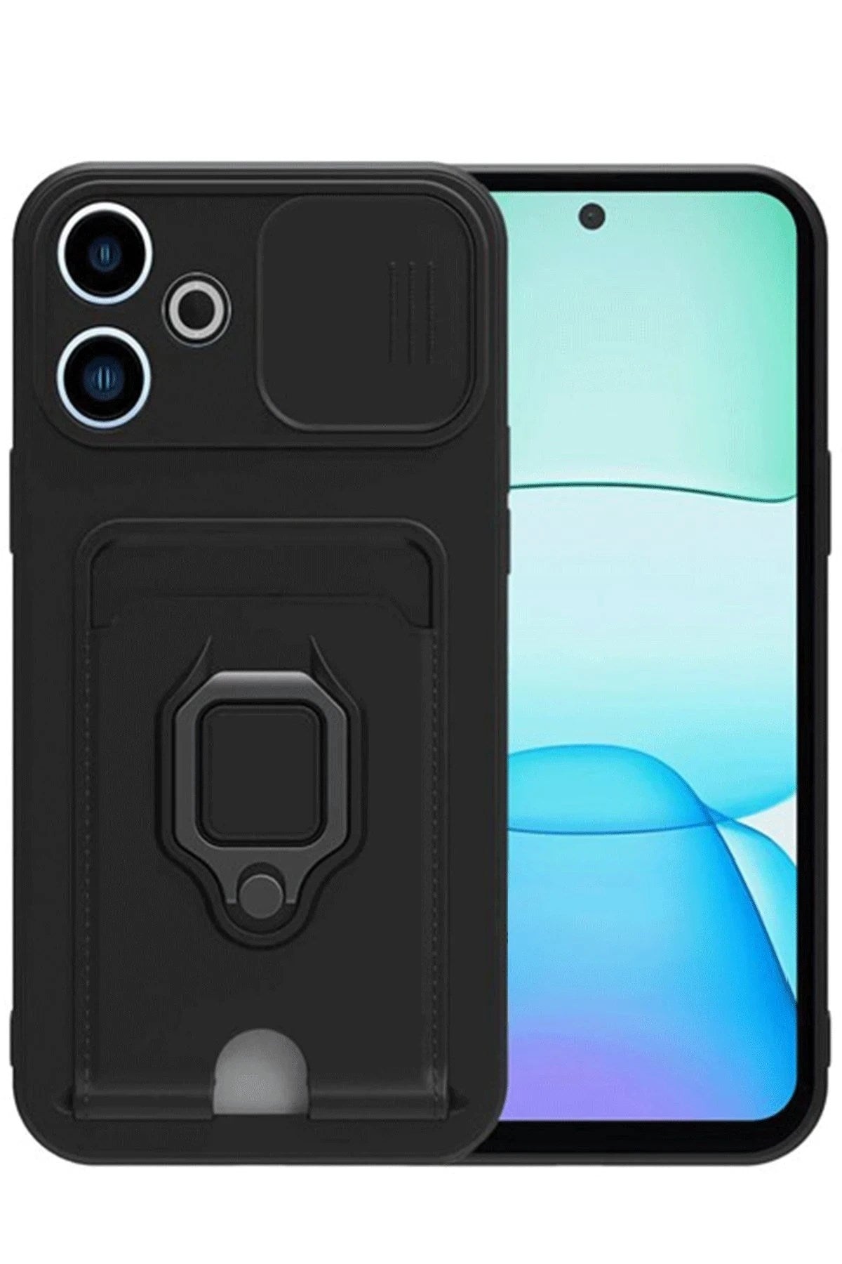 Mey İthalat® Redmi 13 4G Kılıf Zuma Kartvizitli Yüzüklü Silikon - Siyah