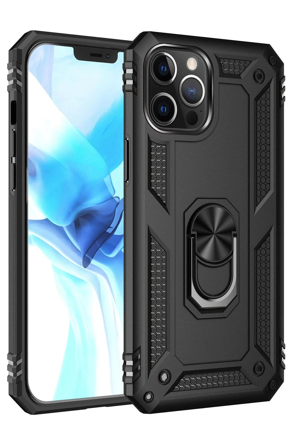 Mey İthalat® iPhone 12 Pro Max Kılıf Sofya Yüzüklü Silikon Kapak - Siyah