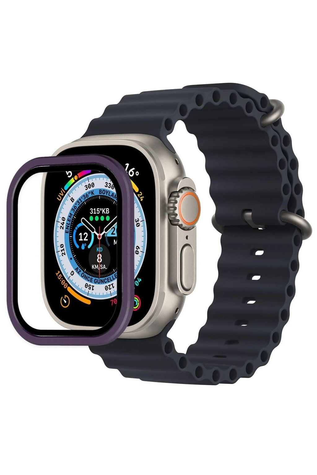 Mey İthalat® Watch Ultra 49mm Alüminyum Kasa Cam Ekran Koruyucu - Mor