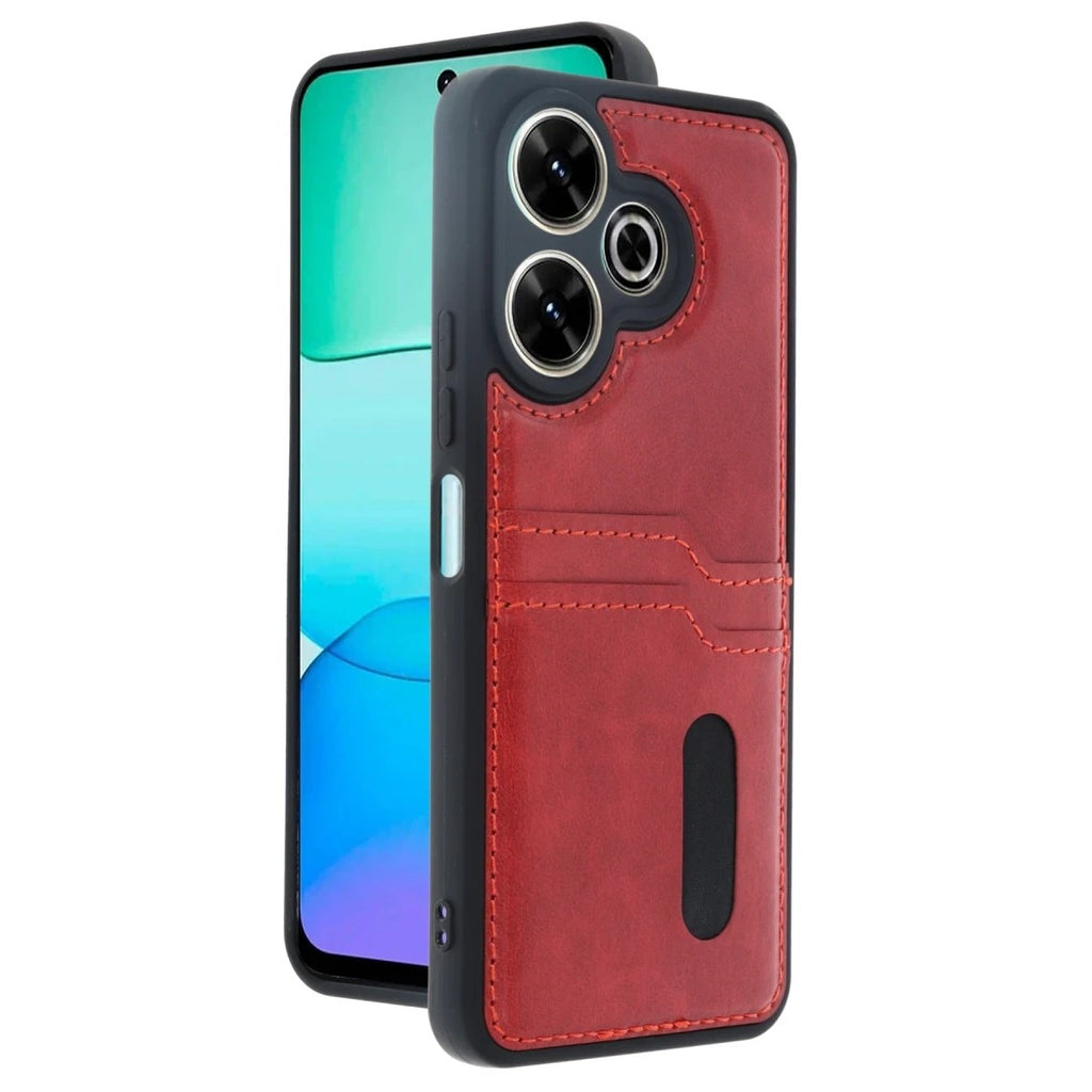 Mey İthalat® Redmi 13 4G Kılıf Sara Kartvizitli Deri Kılıf - Kırmızı