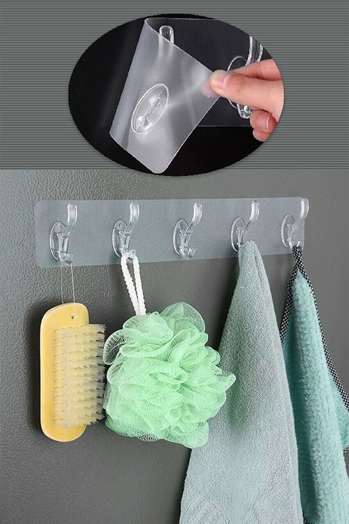 5'li Güçlü Yapışkanlı Şeffaf Duvar Askısı Banyo Mutfak Düzenleyici Pratik Askılık