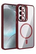 Mey İthalat® Samsung Galaxy S25 Remim Lensli Magsafe Standlı Kapak - Bordo