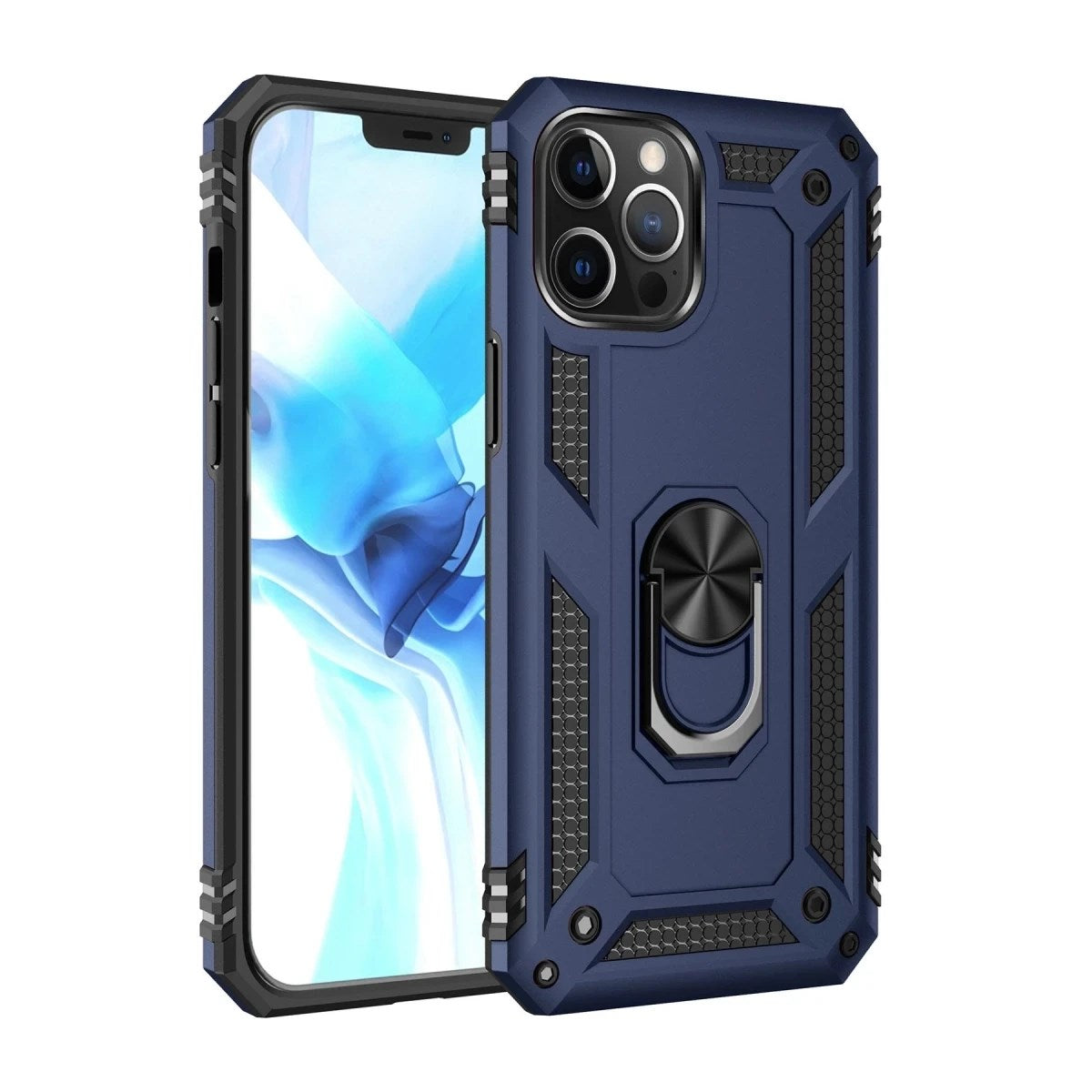 Mey İthalat® iPhone 12 Pro Max Kılıf Sofya Yüzüklü Silikon Kapak - Lacivert