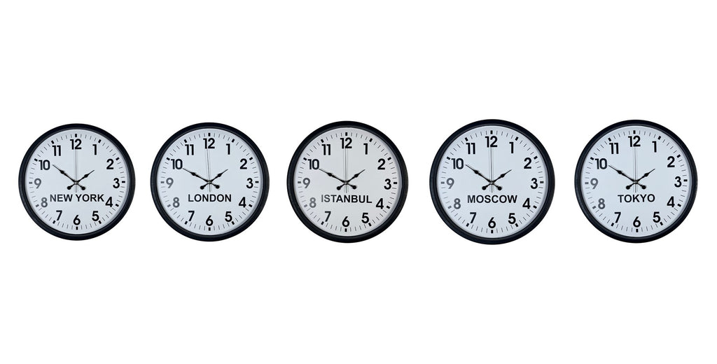 Standart Dünya Saatleri 5’li Siyah Set 36 cm