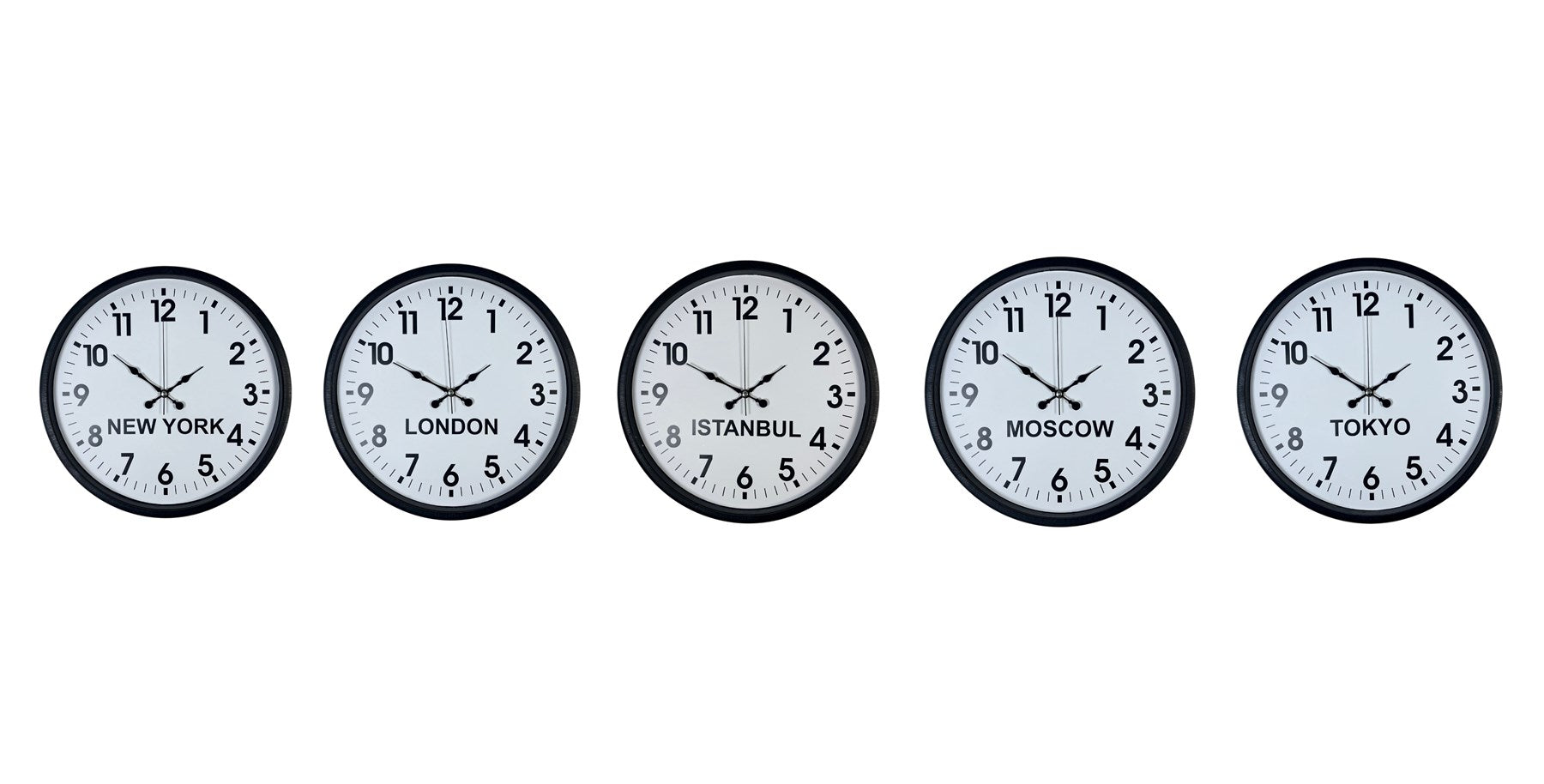 Standart Dünya Saatleri 5’li Siyah Set 36 cm