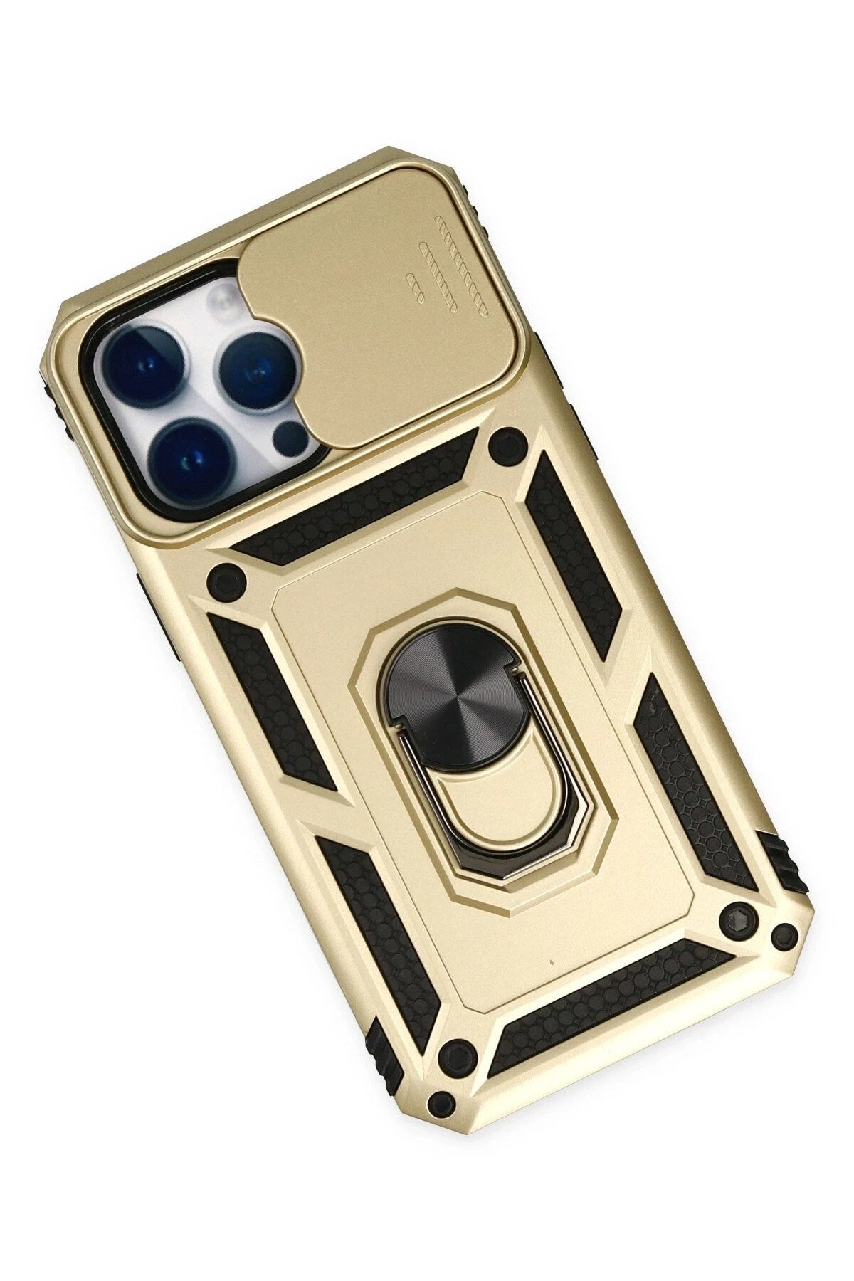 Mey İthalat® iPhone 14 Pro Kılıf Pars Lens Yüzüklü Silikon - Gold
