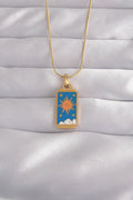 Mey İthalat® 316L Çelik Gold Renk Mavi Mineli Güneş Model Tarot Kolye