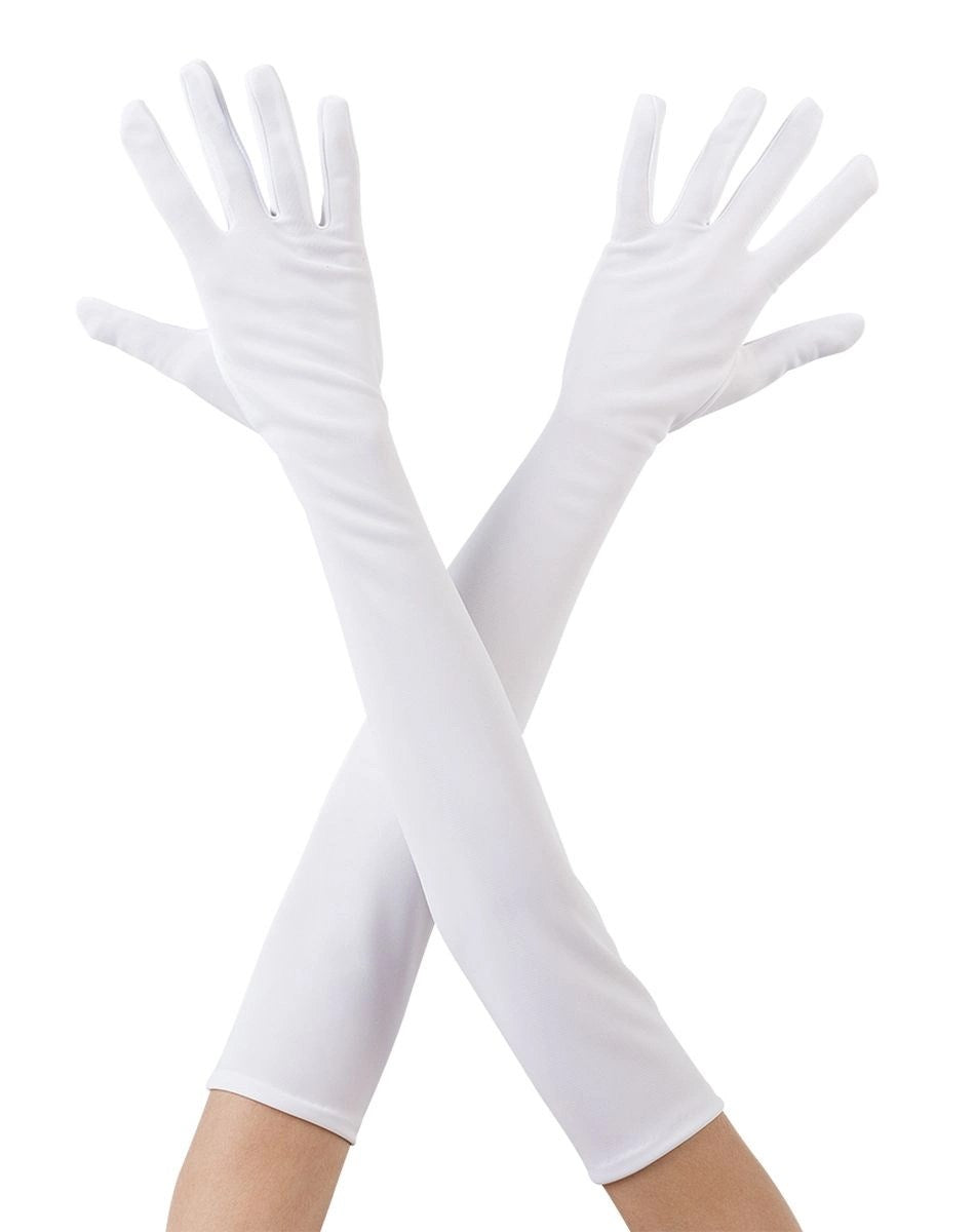 Mey İthalat® Beyaz Renk Dirseğe Kadar Uzun Kumaş Eldiven 40 cm
