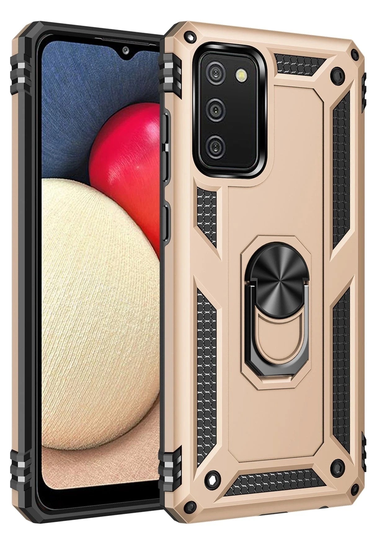 Mey İthalat® Samsung Galaxy A02S Kılıf Sofya Yüzüklü Silikon Kapak - Gold
