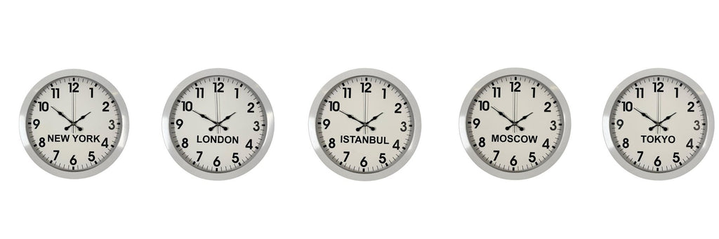 Beyaz Premium Tasarım 36 cm Metal Dünya Saatleri 5’li Set