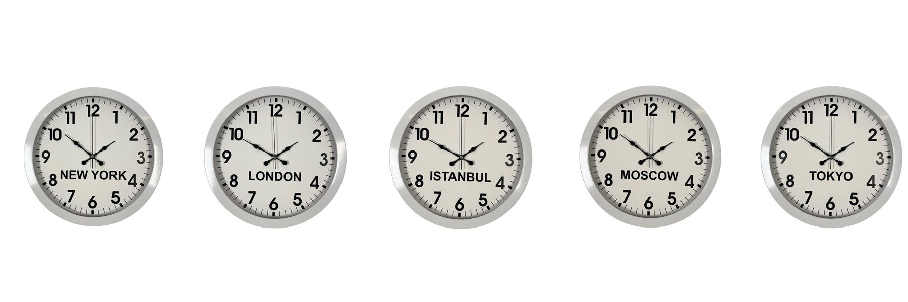 Beyaz Premium Tasarım 36 cm Metal Dünya Saatleri 5’li Set
