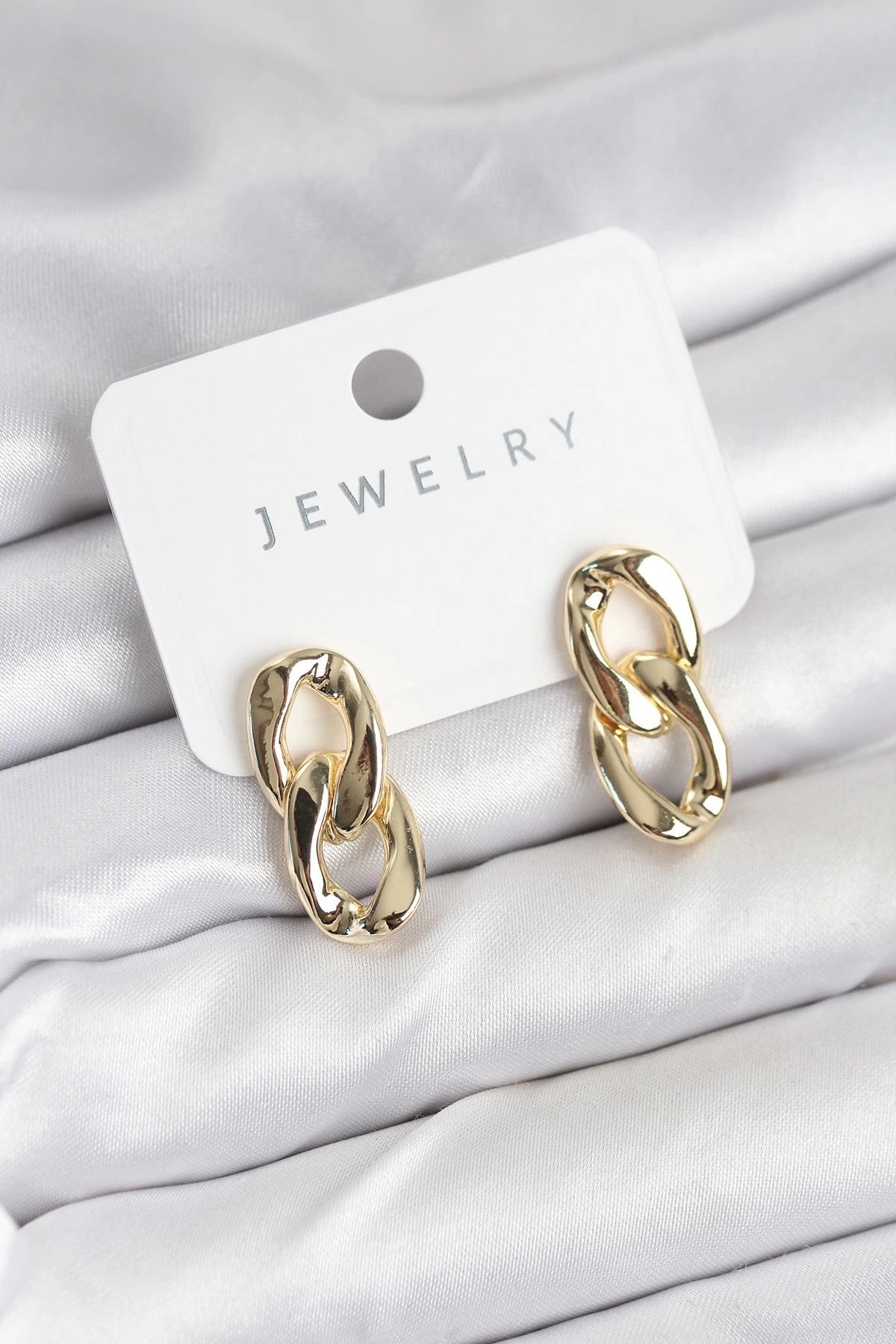 Mey İthalat® Pirinç Gold Renk Zincir Model Kadın Küpe
