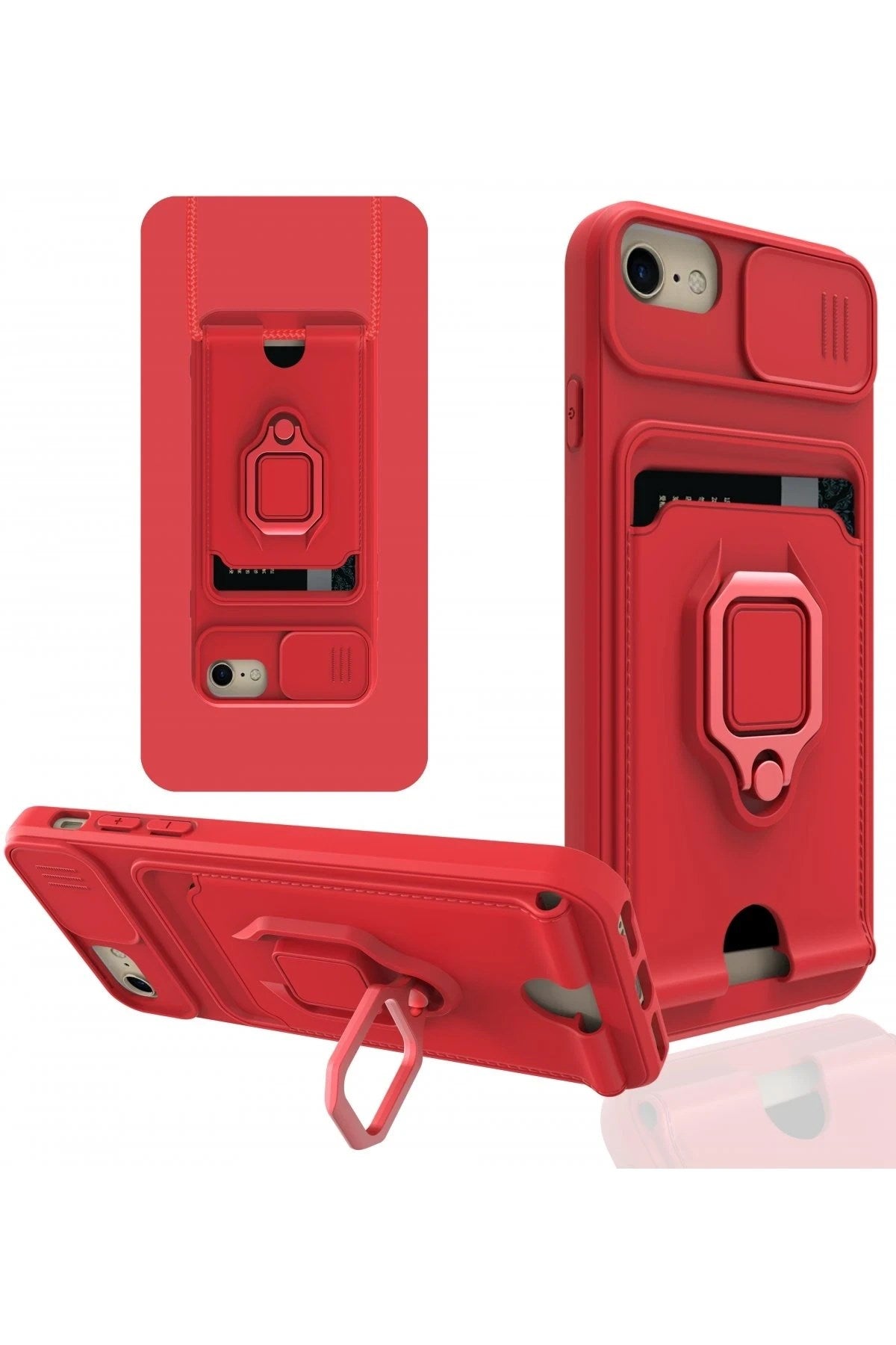 Mey İthalat® iPhone 6 Kılıf Zuma Kartvizitli Yüzüklü Silikon - Kırmızı