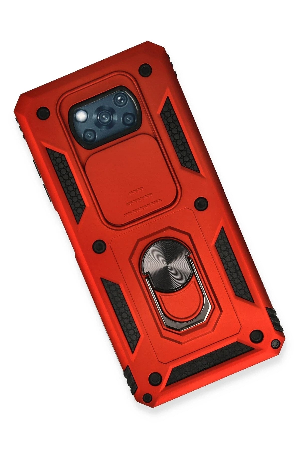 Mey İthalat® Pocophone X3 Kılıf Pars Lens Yüzüklü Silikon - Kırmızı